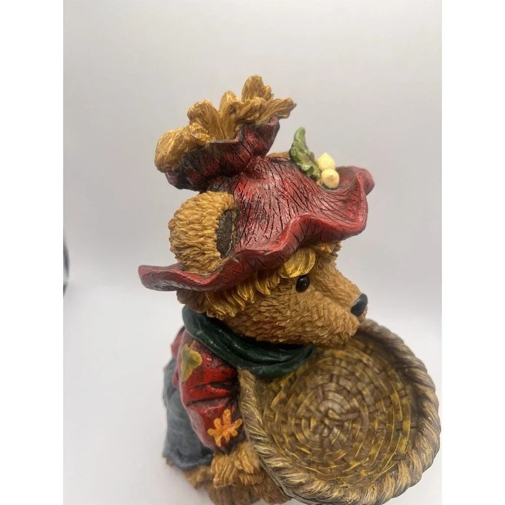 Vintage 2004 Fall Harvest Teddy Bear Figurine Basket Autumn Decor 12”